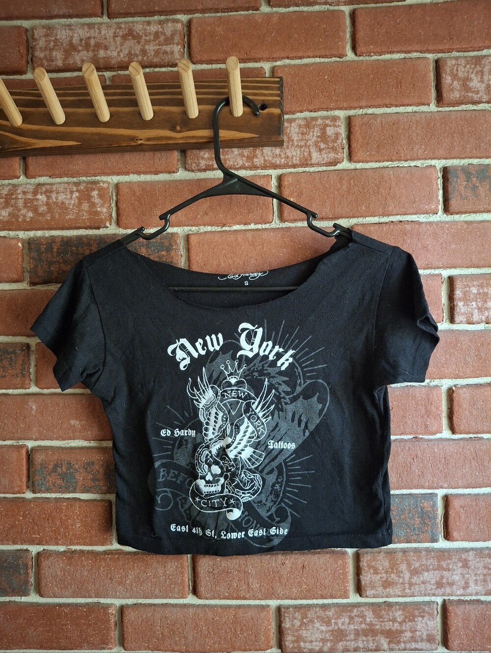 Ed Hardy Black Graphic New York Crop Top